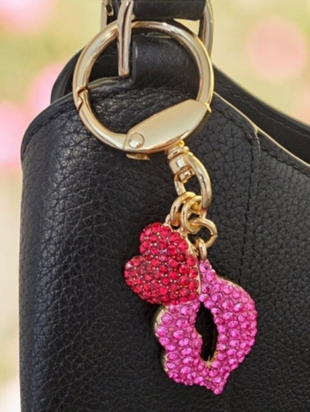 SPARKLING Pink Lips & Red Heart Bag Charm Or Keychain Brand New In Gift Box